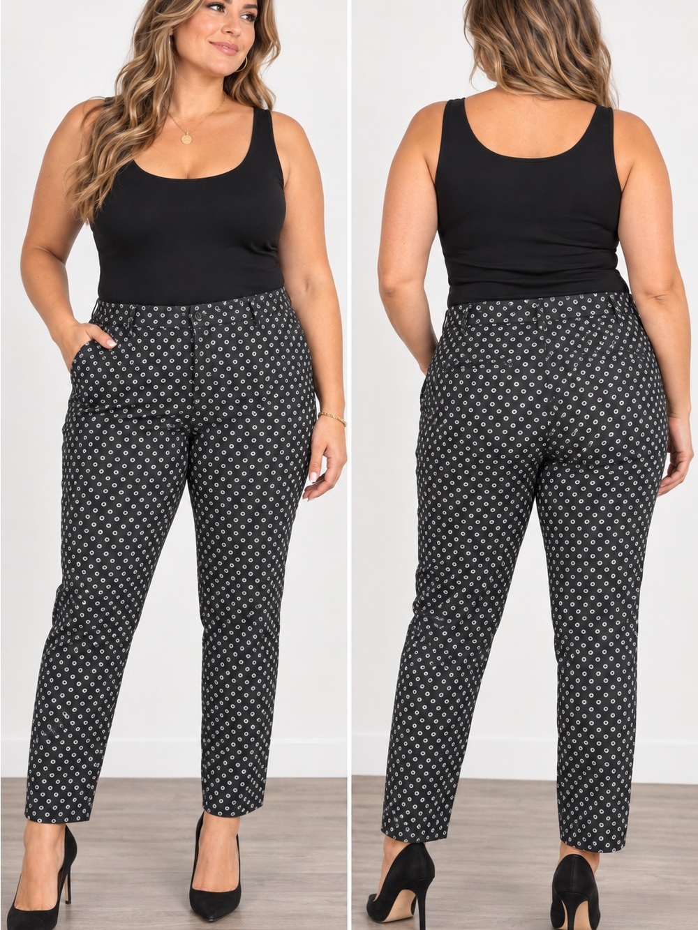 Jessica Black Printed Slim Ankle Pants